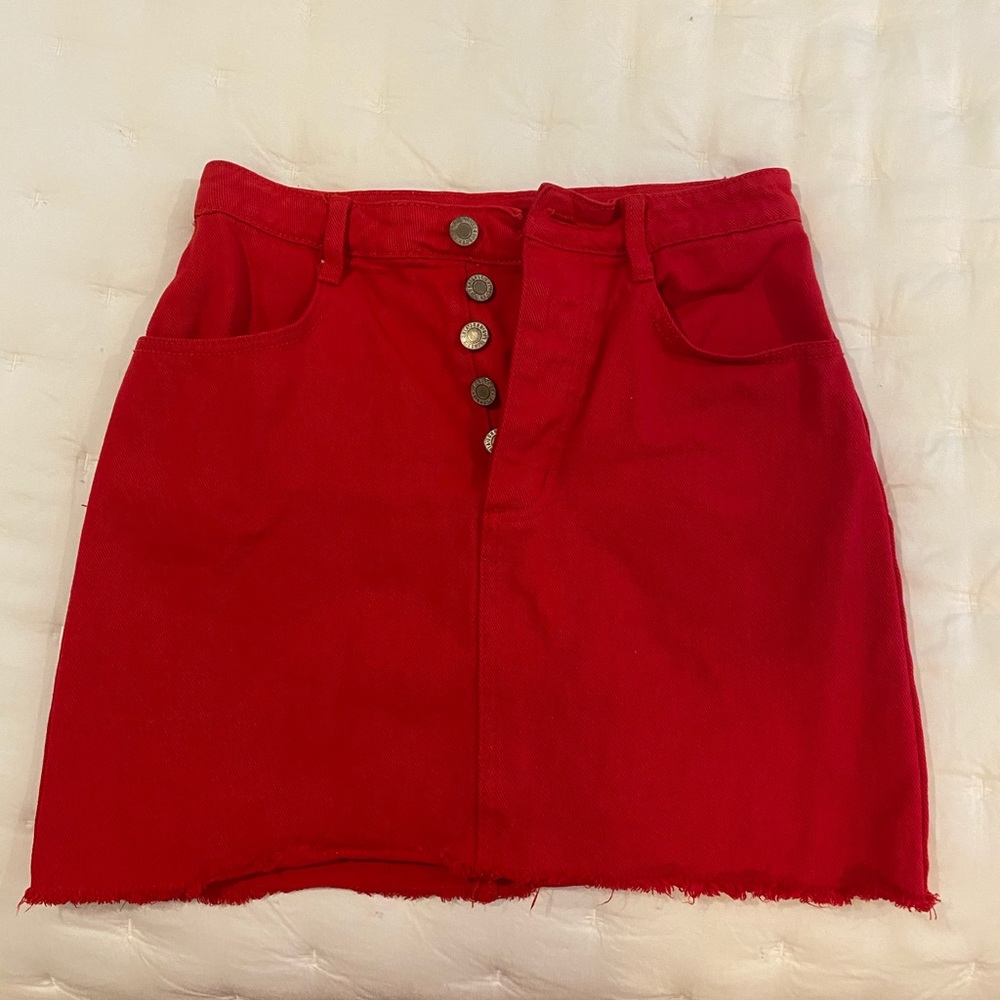 John Galt Red Jean Skirt
